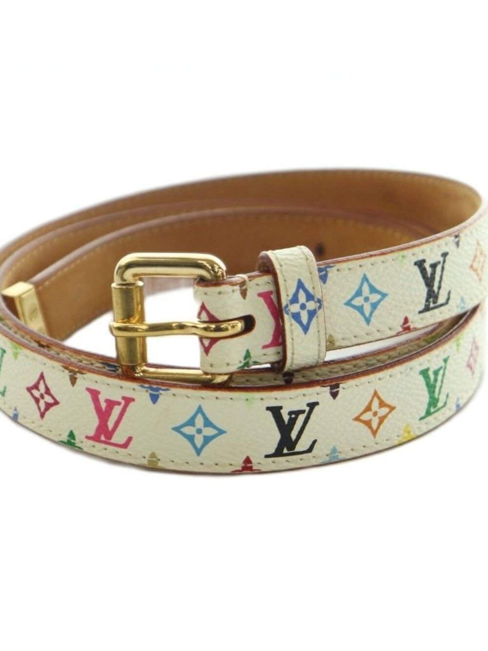 Louis Vuitton Ceinture Carre Monogram Belt Leather Pattern 90 36 White Multi